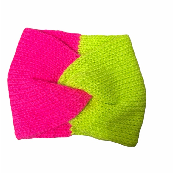 Pink and Green ear warmer knitted by me - Picture 1 of 2